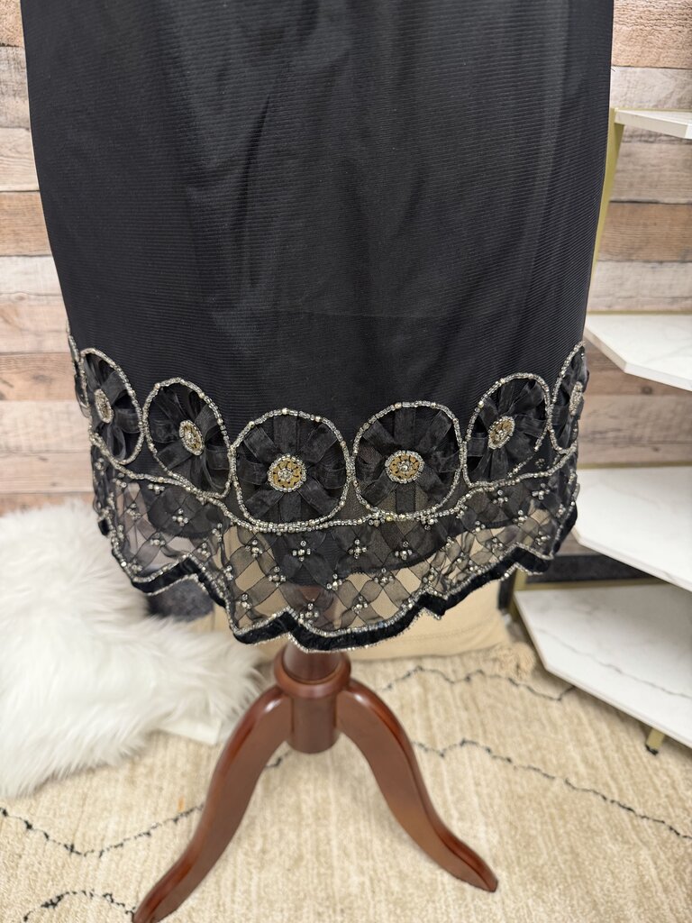 Anna Sui Black Short Sleeve Dress With Beaded Embellishment