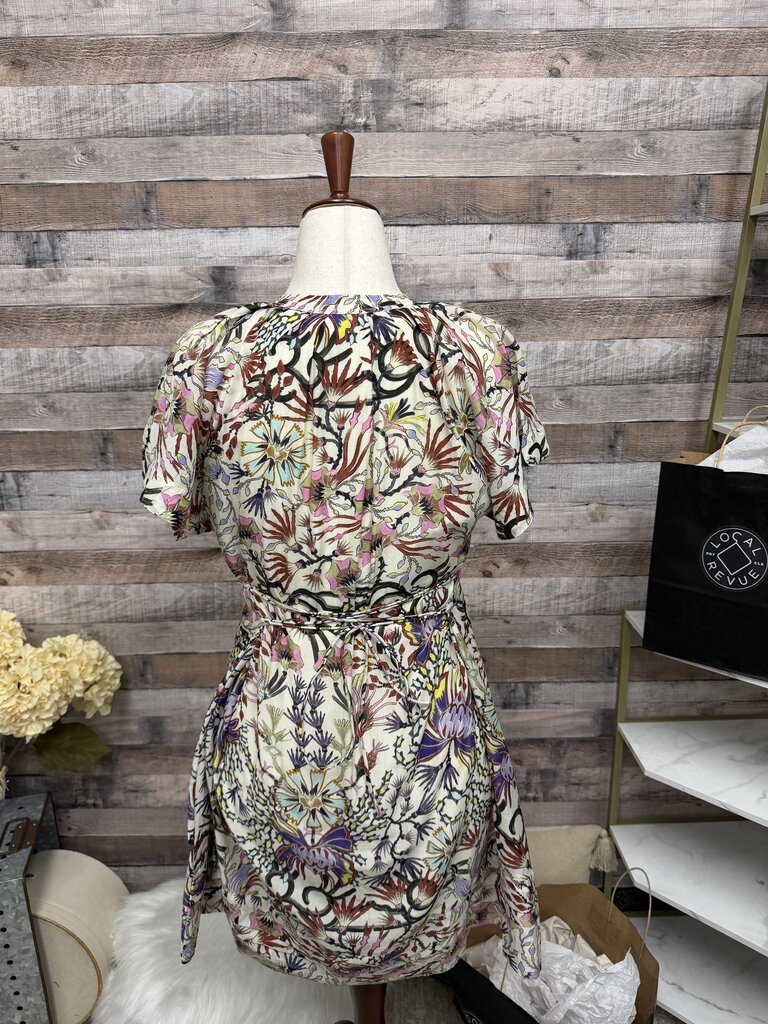 Maira Cher Cream Floral Print Short Sleeve Dress