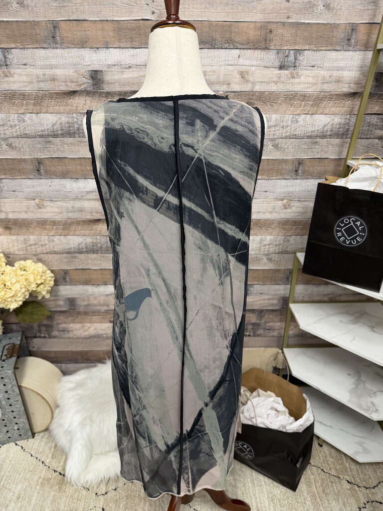 GO Silk Brand Black/Grey Geometric Print Dress
