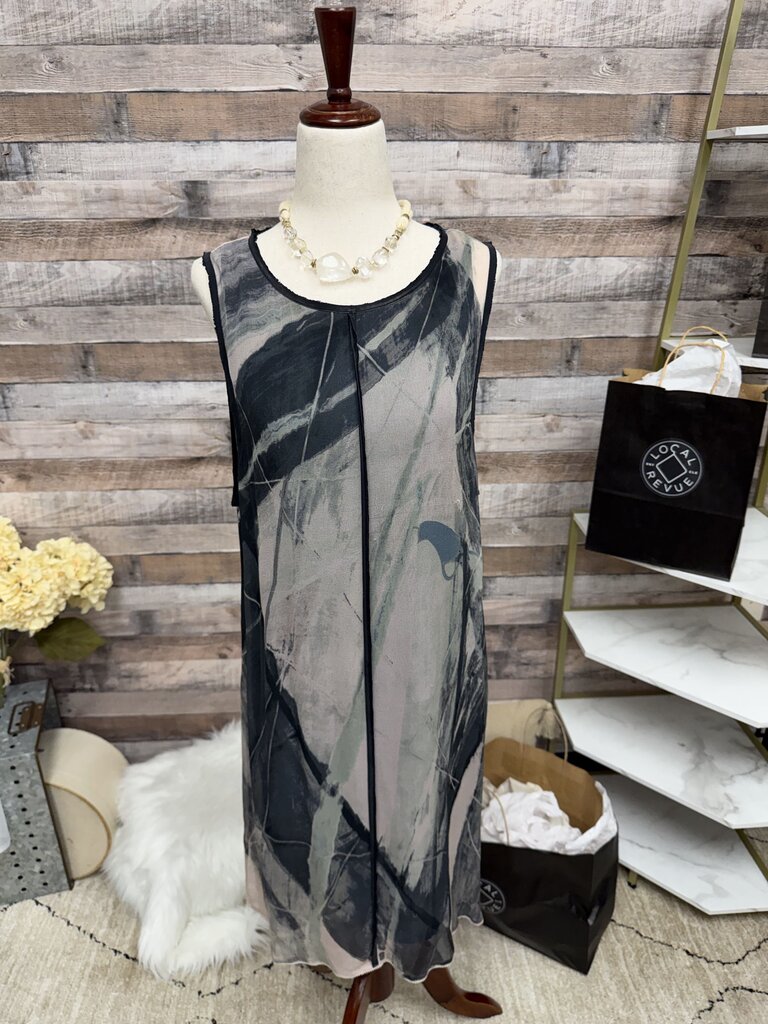 GO Silk Brand Black/Grey Geometric Print Dress
