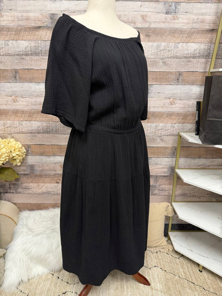 Nation Black Puff-Sleeve Tie-Back Mini Dress