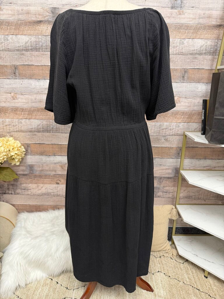 Nation Black Puff-Sleeve Tie-Back Mini Dress