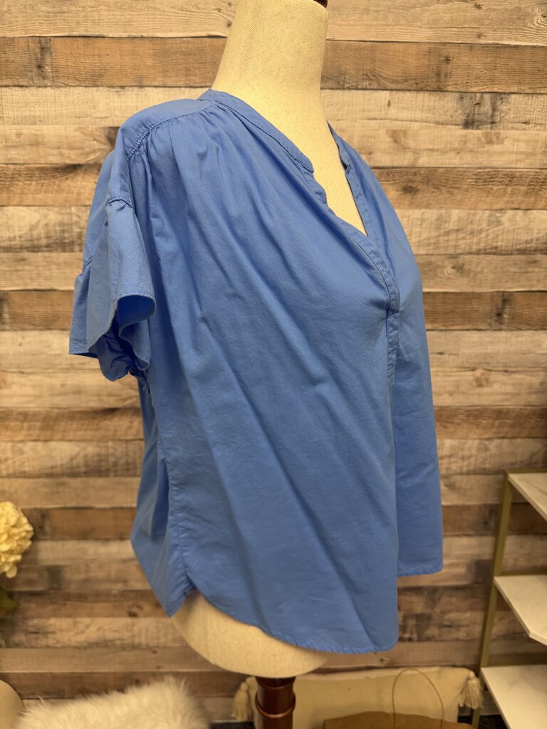 Xirena Blue V-Neck Flutter Sleeve Blouse