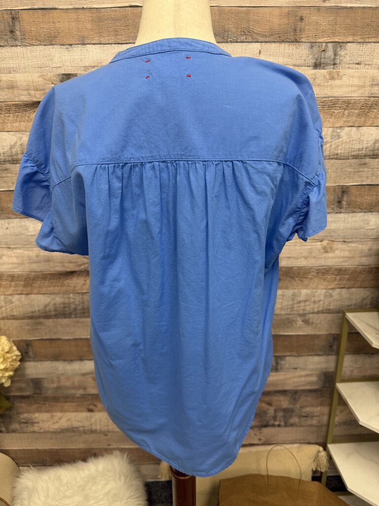 Xirena Blue V-Neck Flutter Sleeve Blouse