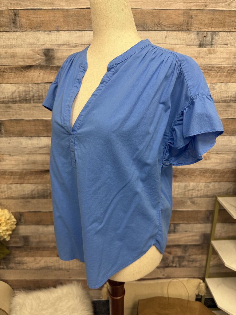 Xirena Blue V-Neck Flutter Sleeve Blouse