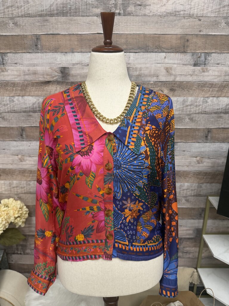 FARM Rio Multi Color Mixed Print Silk Blouse