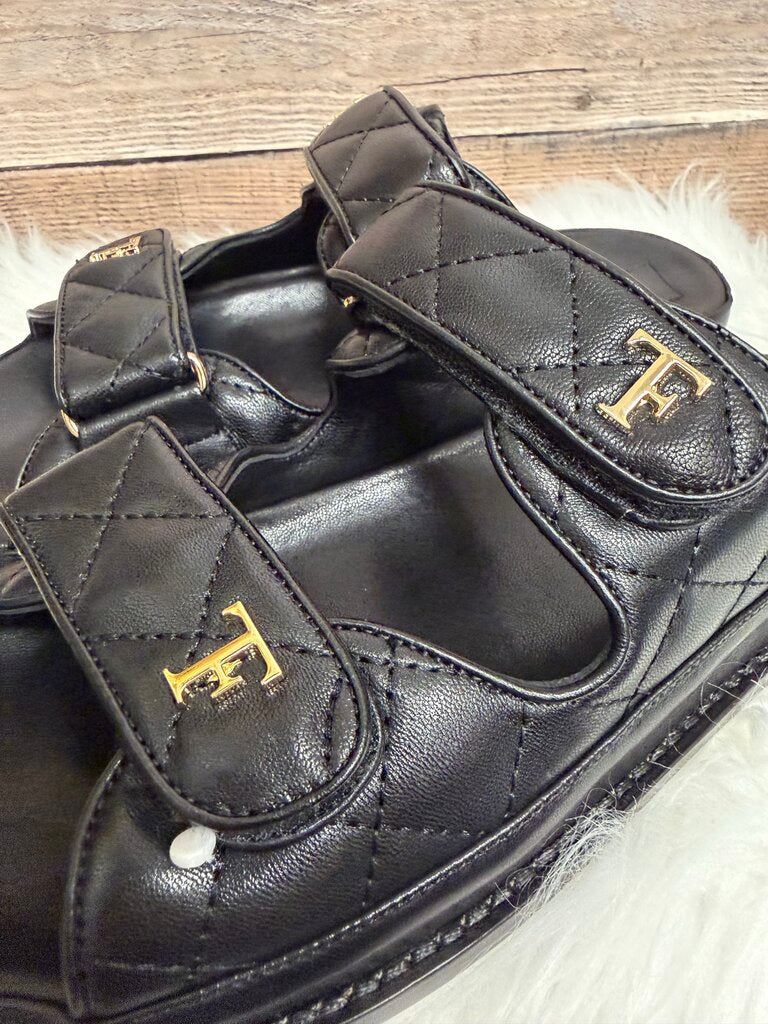 NWT Tiffany & Fred Paris Dad Black Quilted Sandals