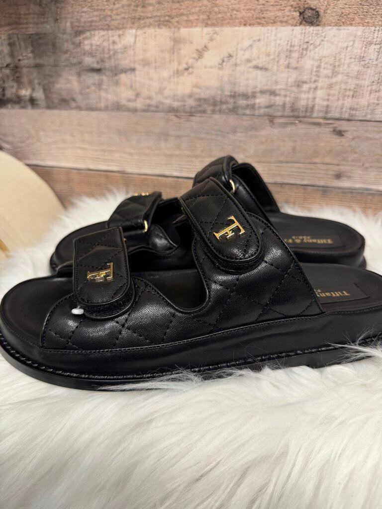 NWT Tiffany & Fred Paris Dad Black Quilted Sandals