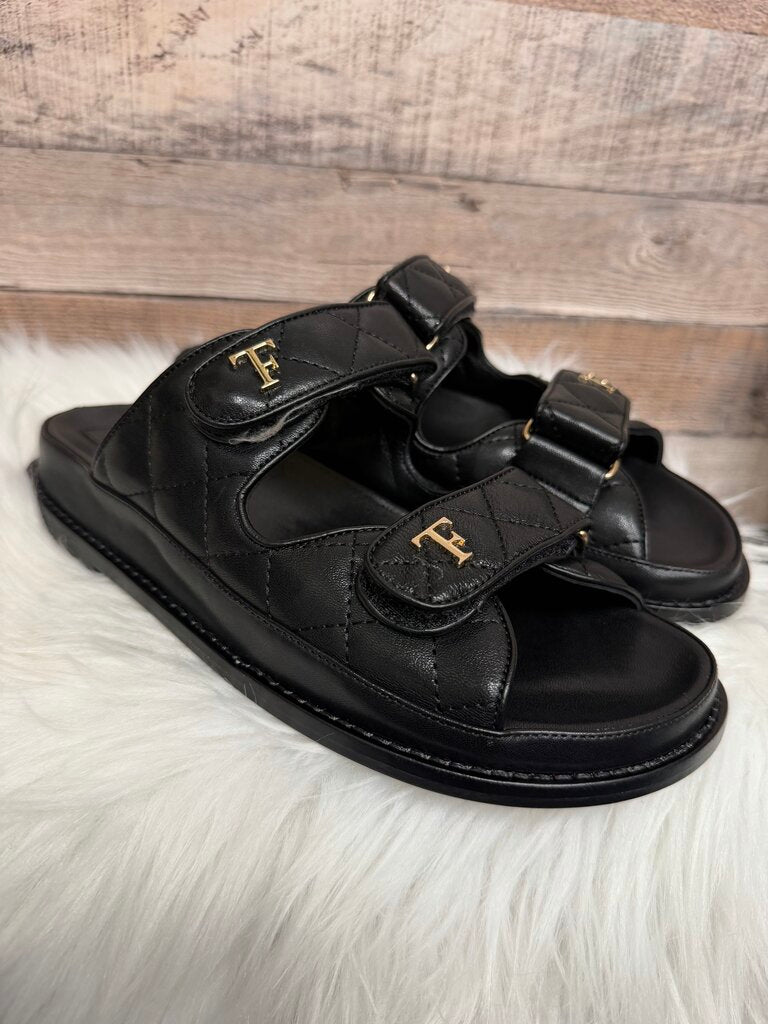 NWT Tiffany & Fred Paris Dad Black Quilted Sandals