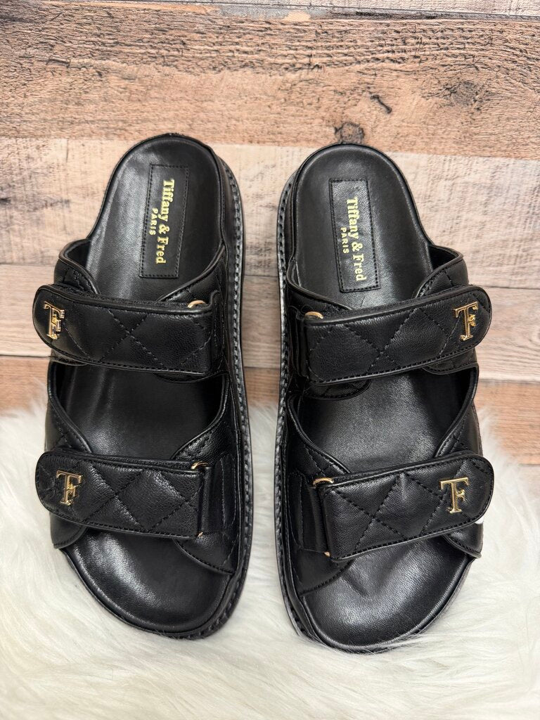 NWT Tiffany & Fred Paris Dad Black Quilted Sandals