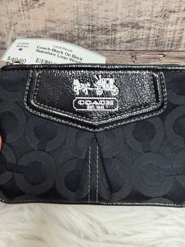 Coach Black On Black Signature Logo Wristlet