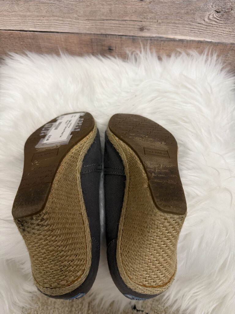 TOMS Grey Canvas Peep-Toe Wedge