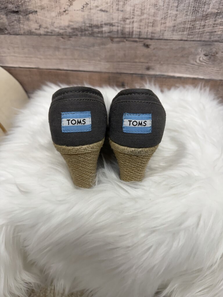 TOMS Grey Canvas Peep-Toe Wedge
