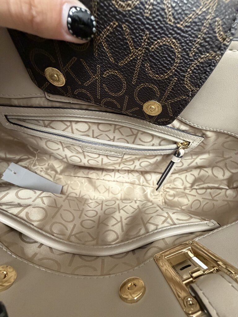 Calvin Klein Cream Pebbled Leather Tote Bag