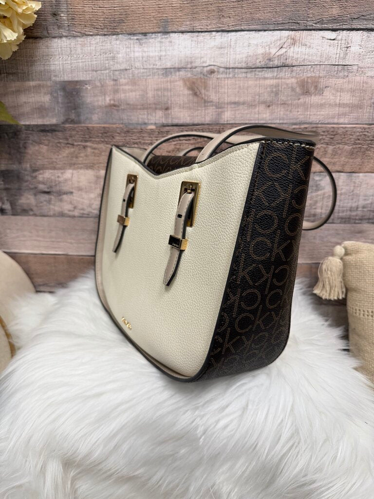 Calvin Klein Cream Pebbled Leather Tote Bag