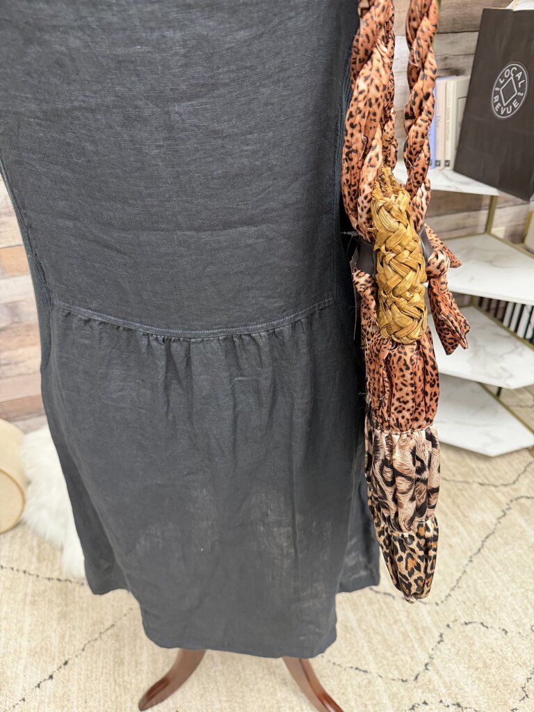 Blue Miami Woven Straw Leopard Print Bag