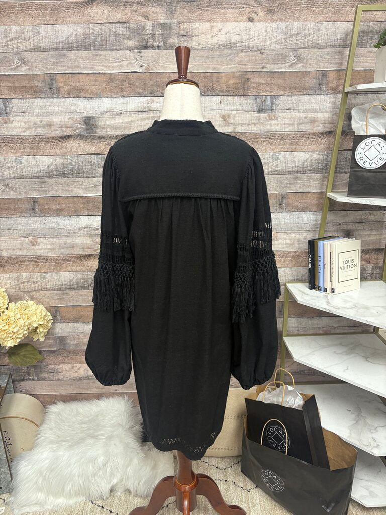 Black Ulla Johnson Long Sleeve Dress With Fringe Detail