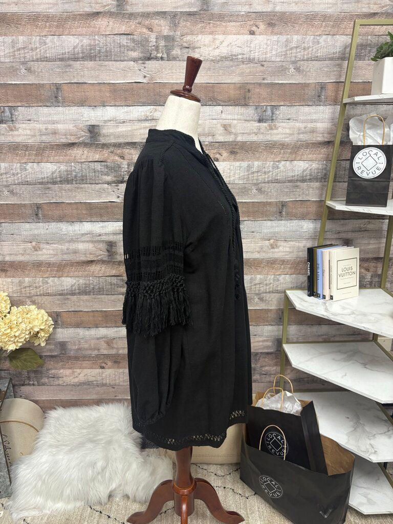 Black Ulla Johnson Long Sleeve Dress With Fringe Detail