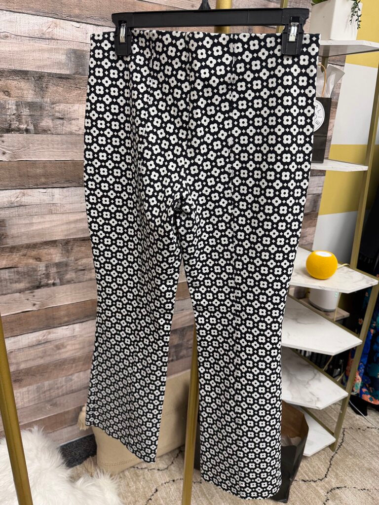 Maeve By Anthropologie Floral Print Pants Black & White Geometric Print