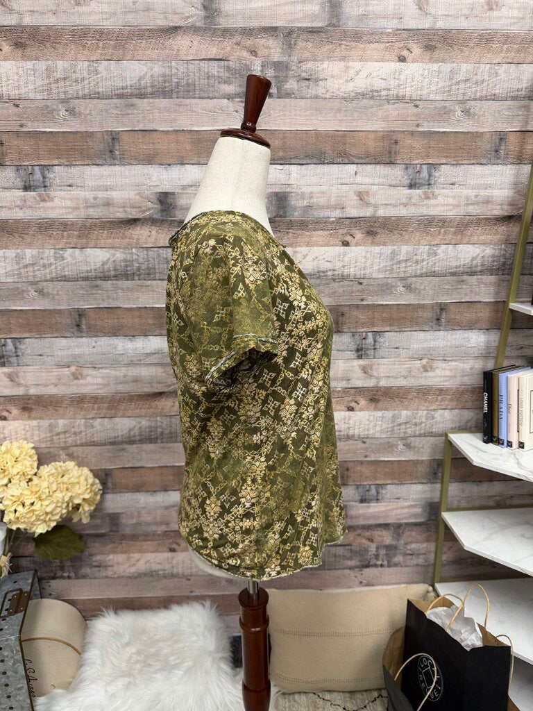 Pilcro Olive Lace Short Sleeve V-Neck Top