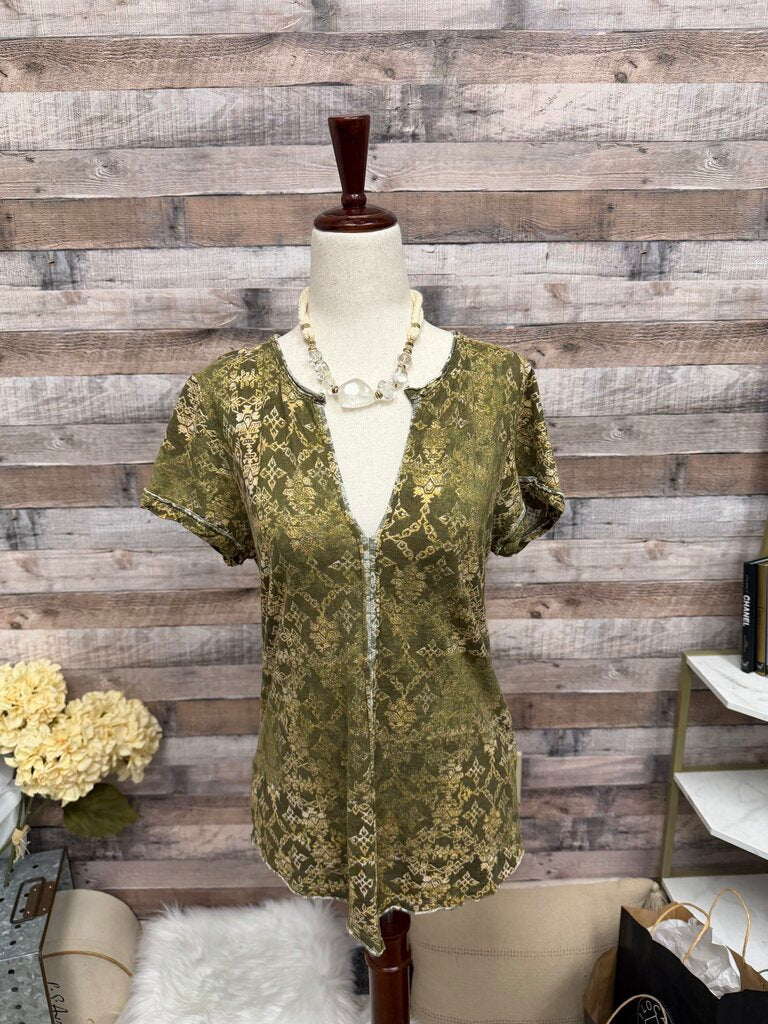 Pilcro Olive Lace Short Sleeve V-Neck Top