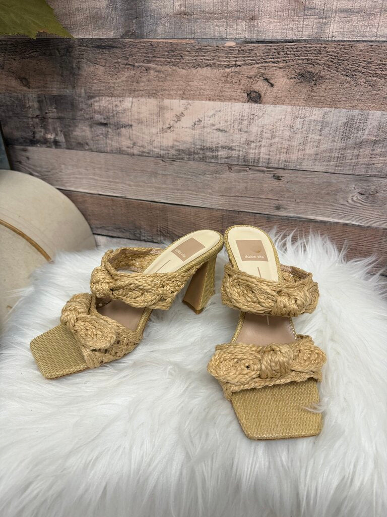 Dolce Vita Raffia Knotted Bow Block Heels