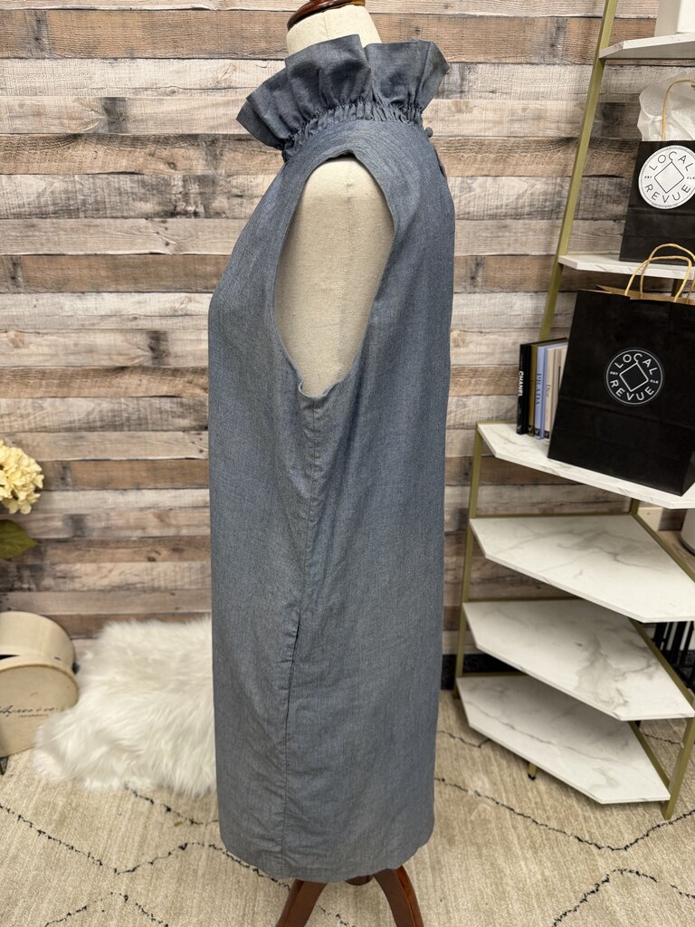 Banana Republic Chambray Ruffle Neck Sleeveless Dress
