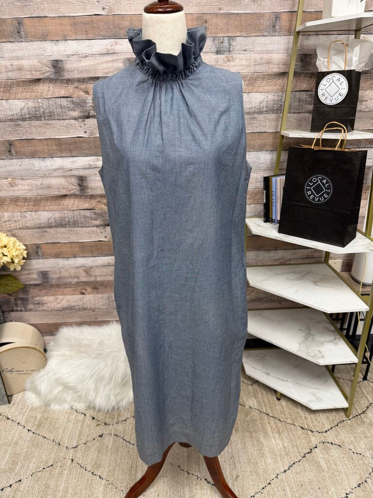 Banana Republic Chambray Ruffle Neck Sleeveless Dress