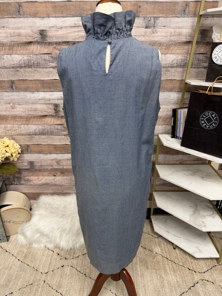 Banana Republic Chambray Ruffle Neck Sleeveless Dress