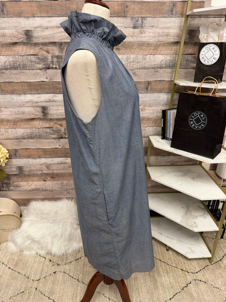Banana Republic Chambray Ruffle Neck Sleeveless Dress