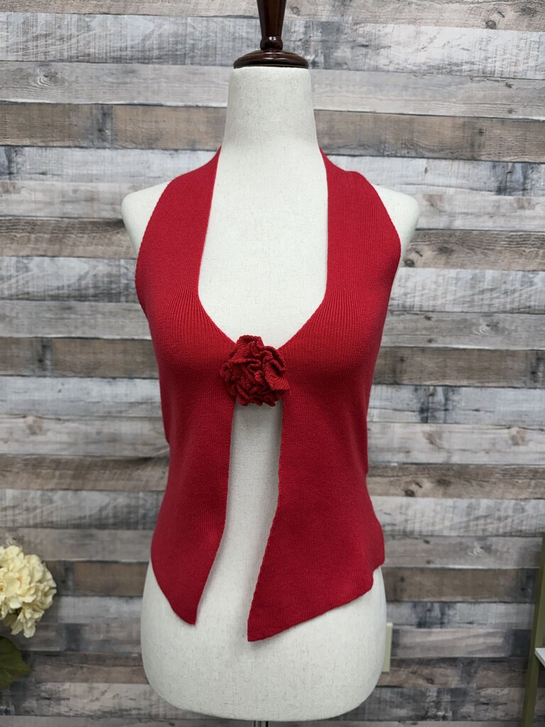 COMMENSE Red Textured Knit Halter Top
