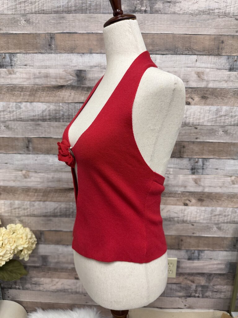 COMMENSE Red Textured Knit Halter Top