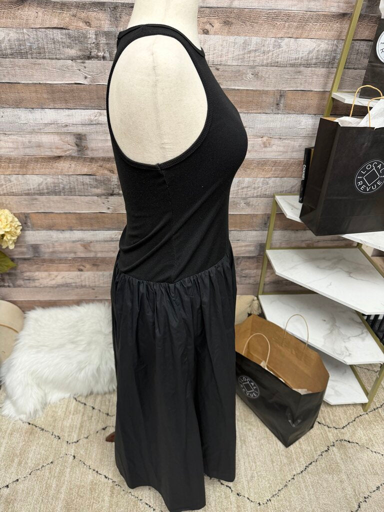 Aqua Black Dropped Waist Sleeveless Dress