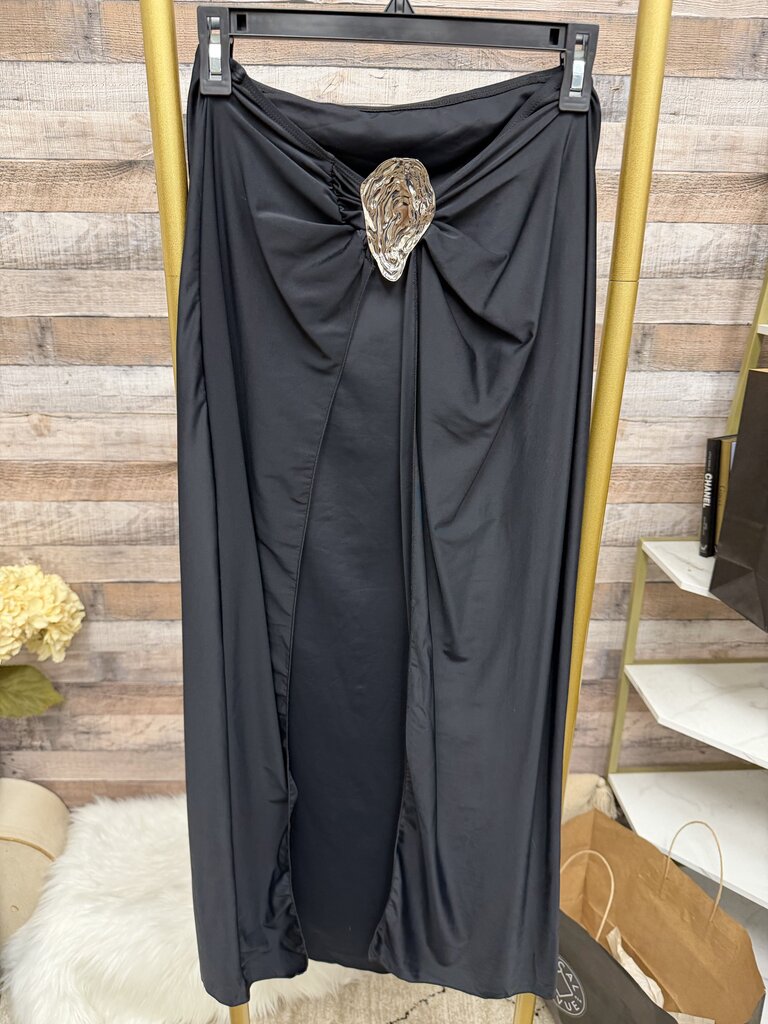 NWT COMMENSE Black Beachwear Maxi Skirt With Decorative shell Detail