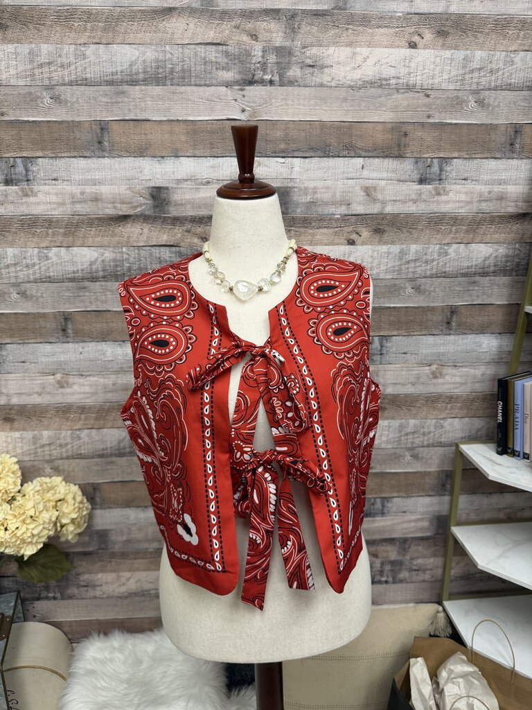 COMMENSE Red Bandanna Print Vest Top