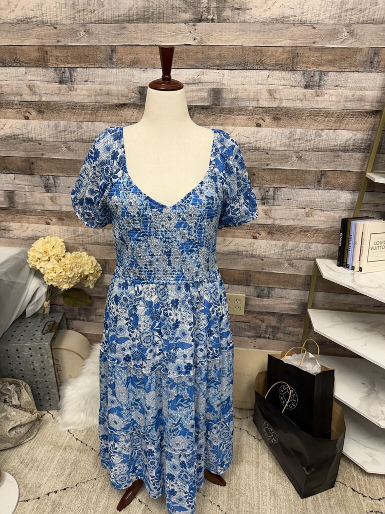 Sincerely Jules Blue Floral Print Smocked Dress