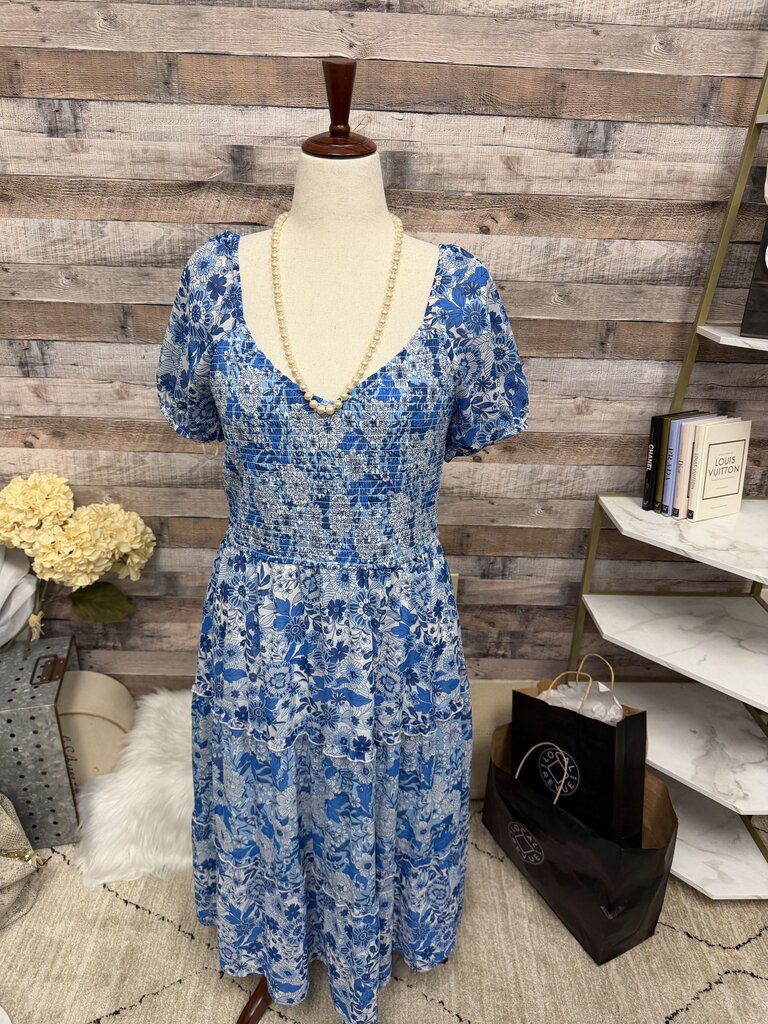 Sincerely Jules Blue Floral Print Smocked Dress