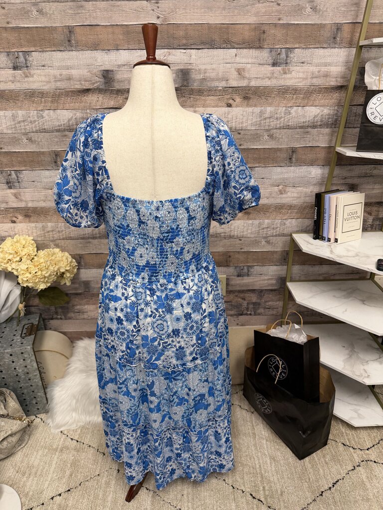 Sincerely Jules Blue Floral Print Smocked Dress