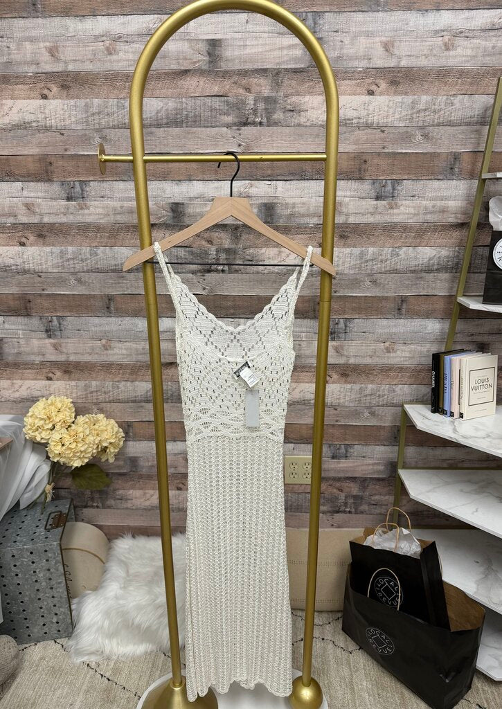 Bebe White Crochet Knit Maxi Dress