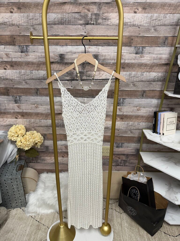 Bebe White Crochet Knit Maxi Dress