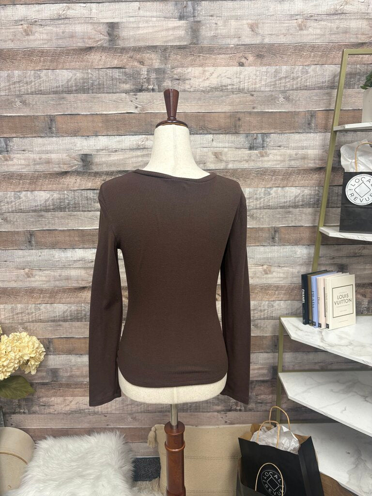 Sincerely Jules Brown Ribbed Long Sleeve Top