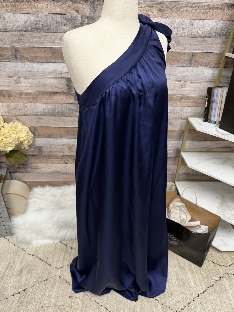 Free People Navy Satin One Shoulder Maxi Dress