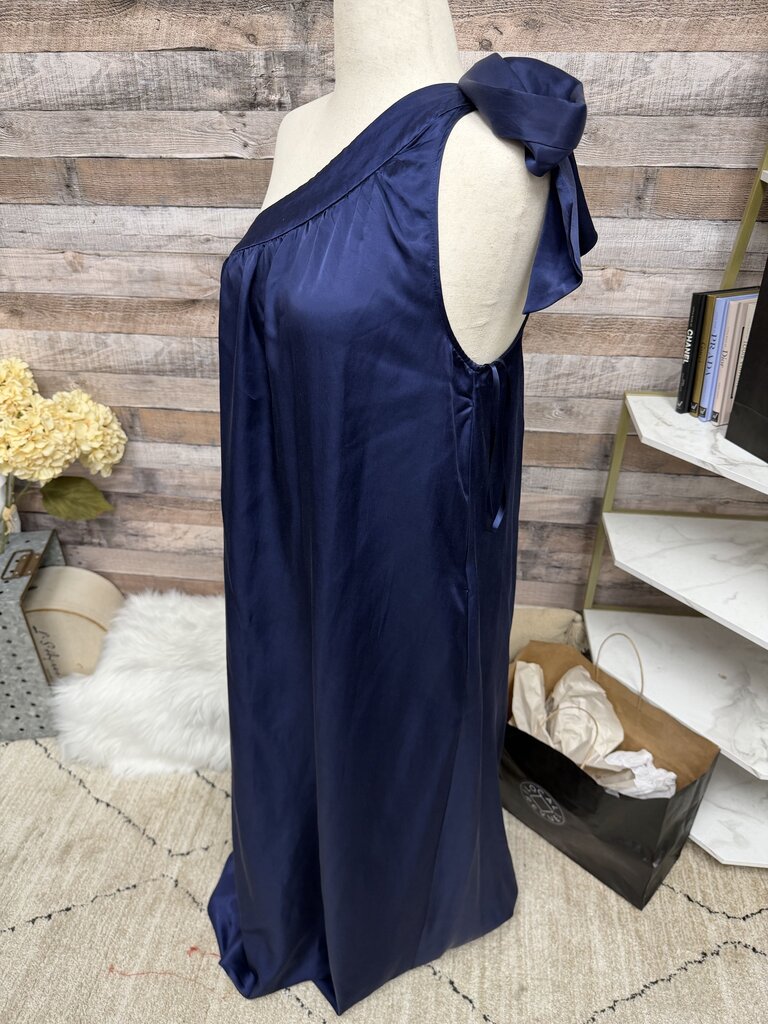 Free People Navy Satin One Shoulder Maxi Dress