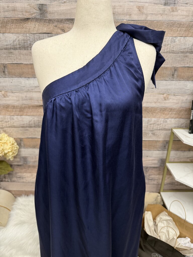Free People Navy Satin One Shoulder Maxi Dress