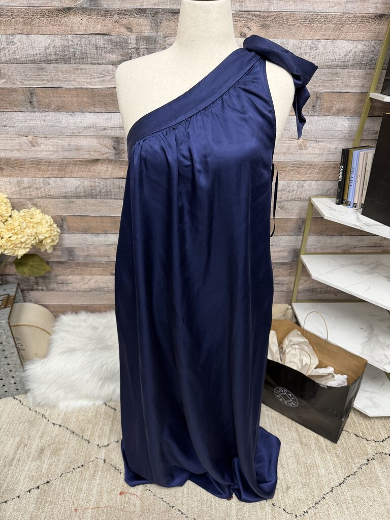 Free People Navy Satin One Shoulder Maxi Dress