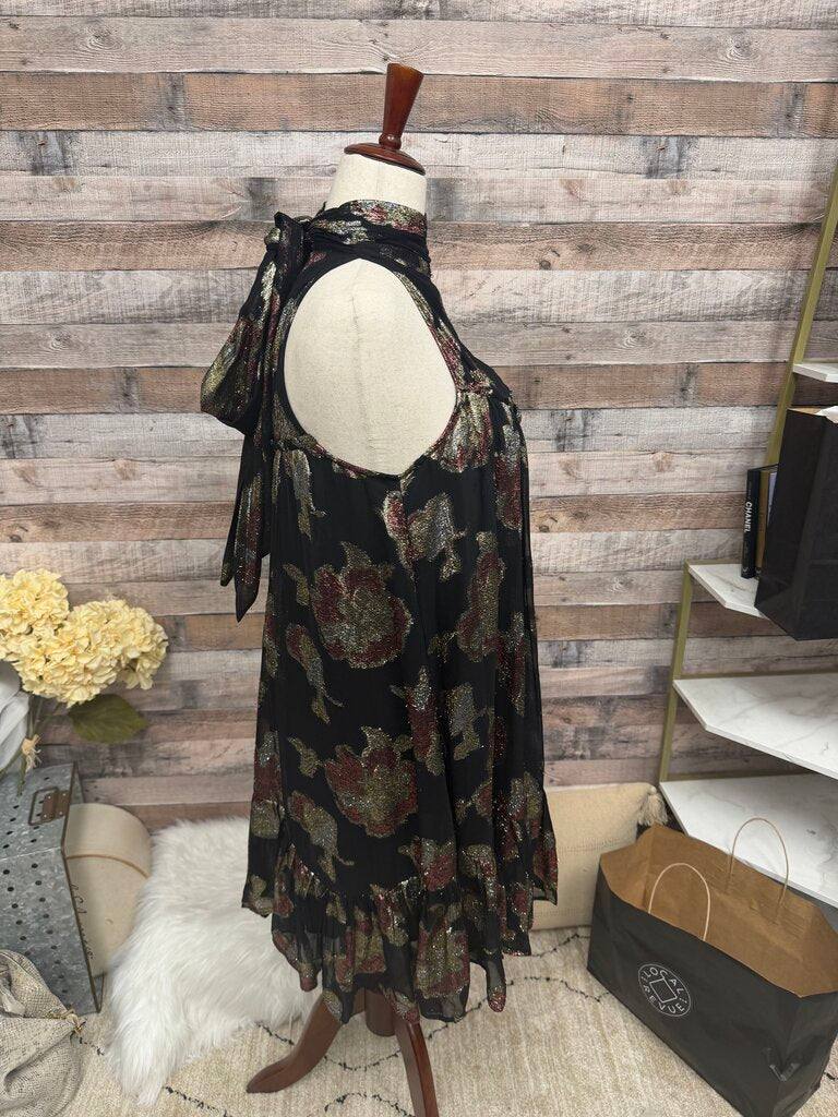 Maeve By Anthropologie Black Metallic Floral Mini Dress