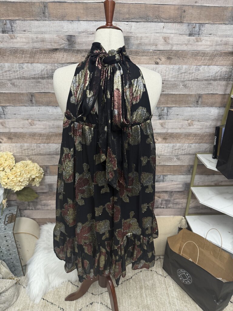 Maeve By Anthropologie Black Metallic Floral Mini Dress