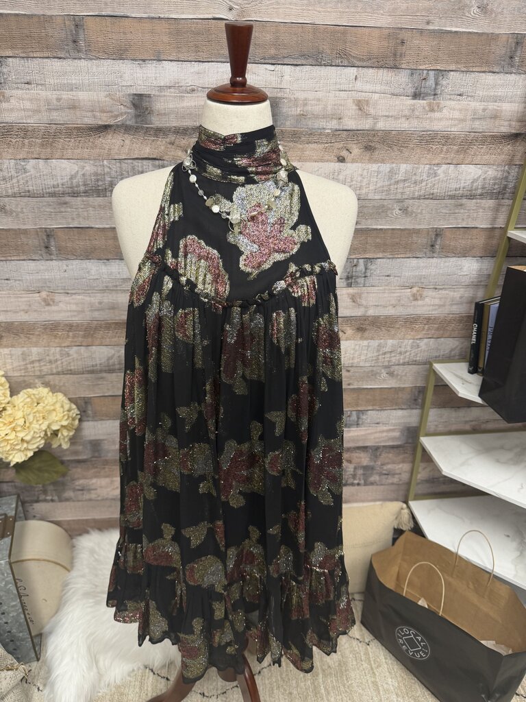 Maeve By Anthropologie Black Metallic Floral Mini Dress