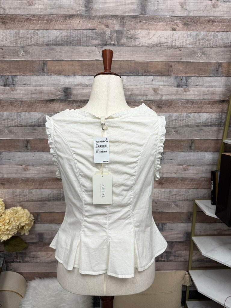 NWT The Great White Ruffle Collared Blouse