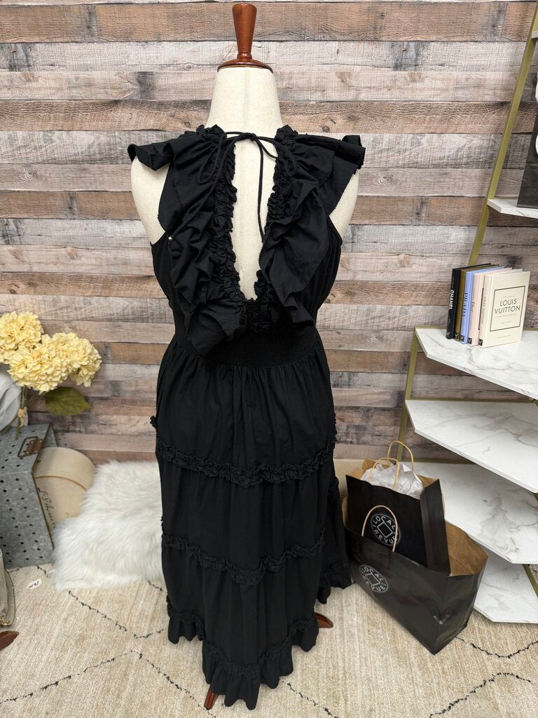 Love The Label Black Ruffle V-Neck Maxi Dress